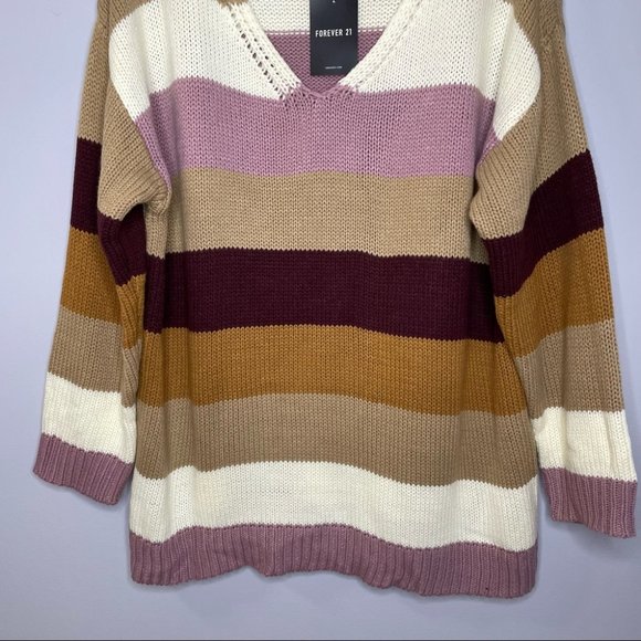 Forever 21 Striped Lilac Multicolor Sweater Oversized Sweater V neck - Picture 4 of 6